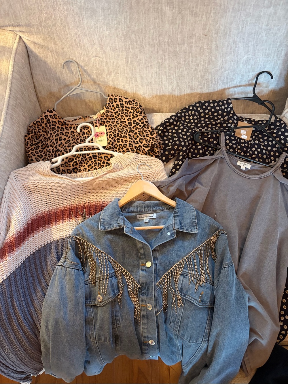 Women’s Boutique Clothing Bundle NWT Items + Rhinestone Fringe Denim Jacket